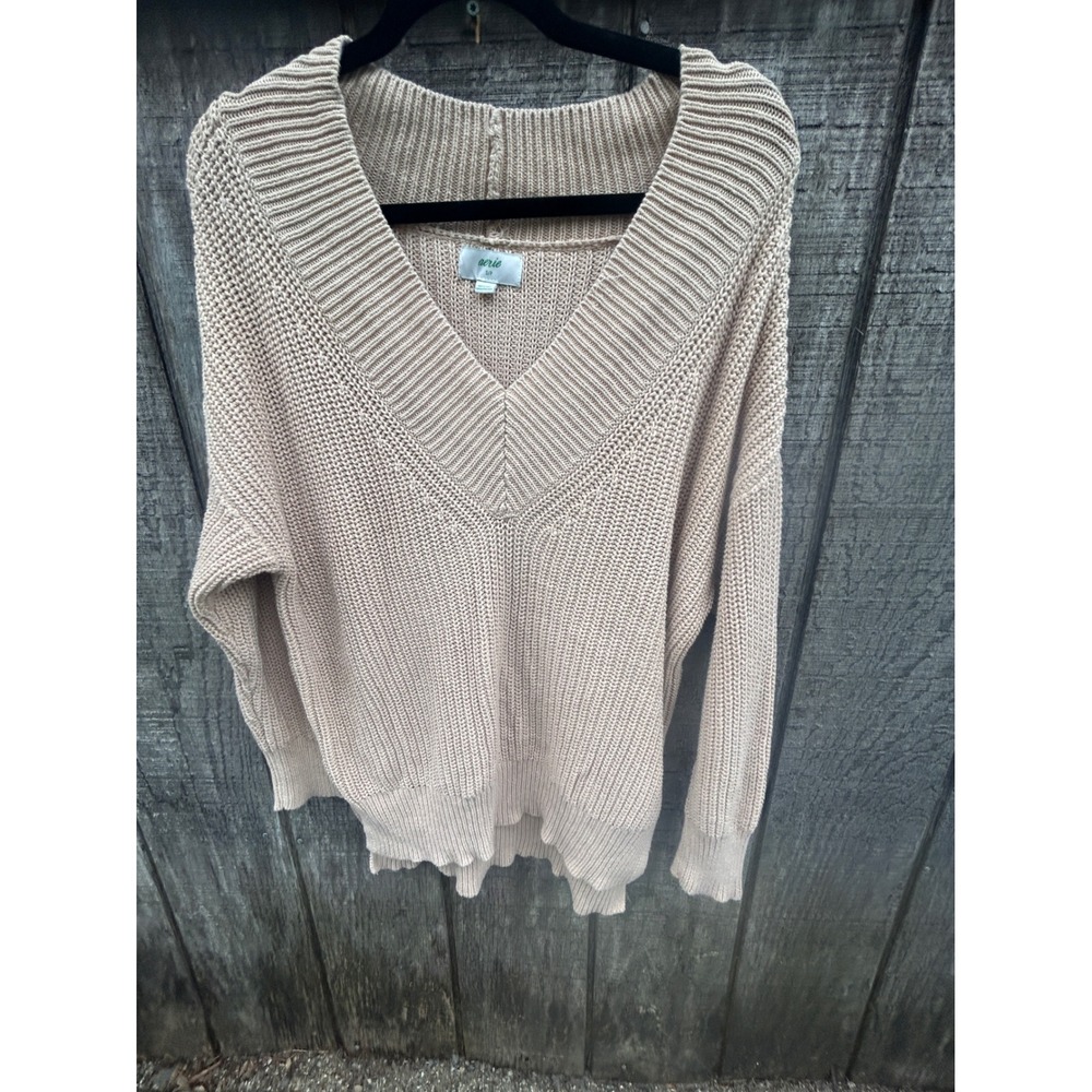 Aerie Oversized Chunky Knit V Neck Sweater Cream Oatmeal Slouchy Cozy Size S